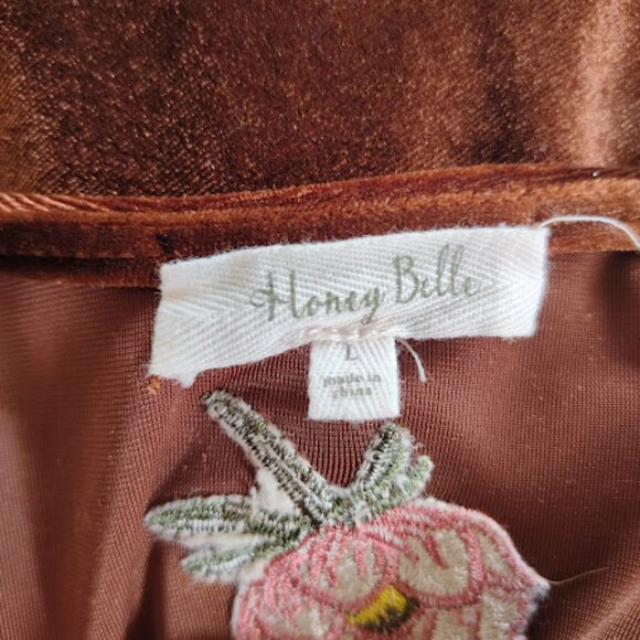 HONEY BELLE | Copper Brown Velvet Floral Fit And Flare Scoop Neck Corset Dress L - Picture 5 of 16